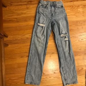 Straight leg high rise ripped jeans
